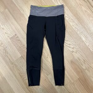 Lululemon Leggings Rebel Runner Crop Women's 6 Black Yellow Tight Tech Ankle Zip